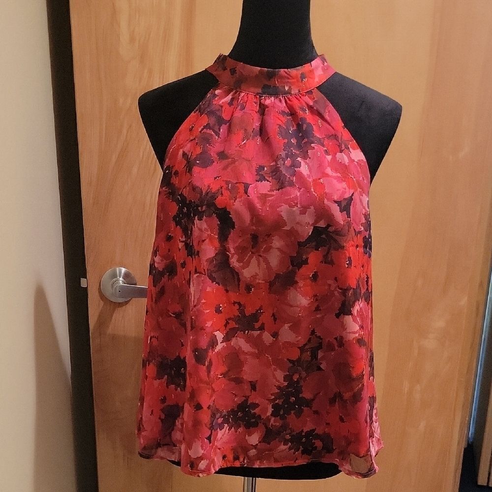 NWT Lost + Wander Floral Halter Blouse - Red and Black Sz Med